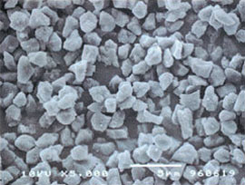 Poly-crystalline structure of a secondary particle congregated strongly and randomly by the numberless fine primary diamonds.